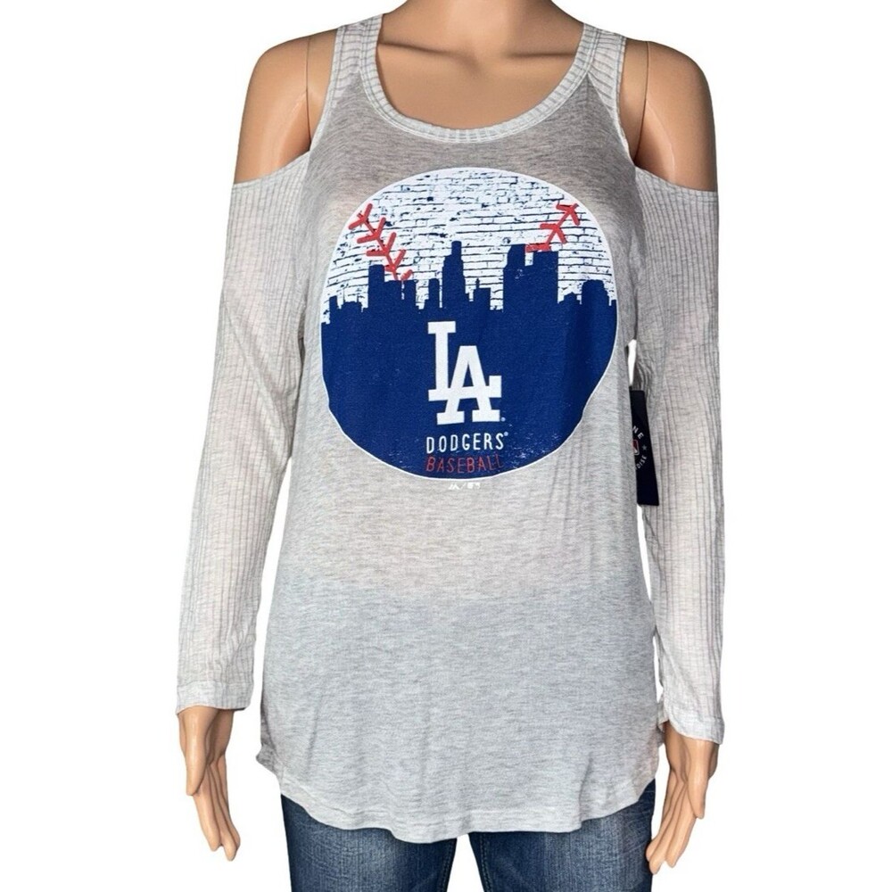 Los Angeles Dodgers Womens Large T-Shirt Long Sleeve Gray Blue LA Fan New